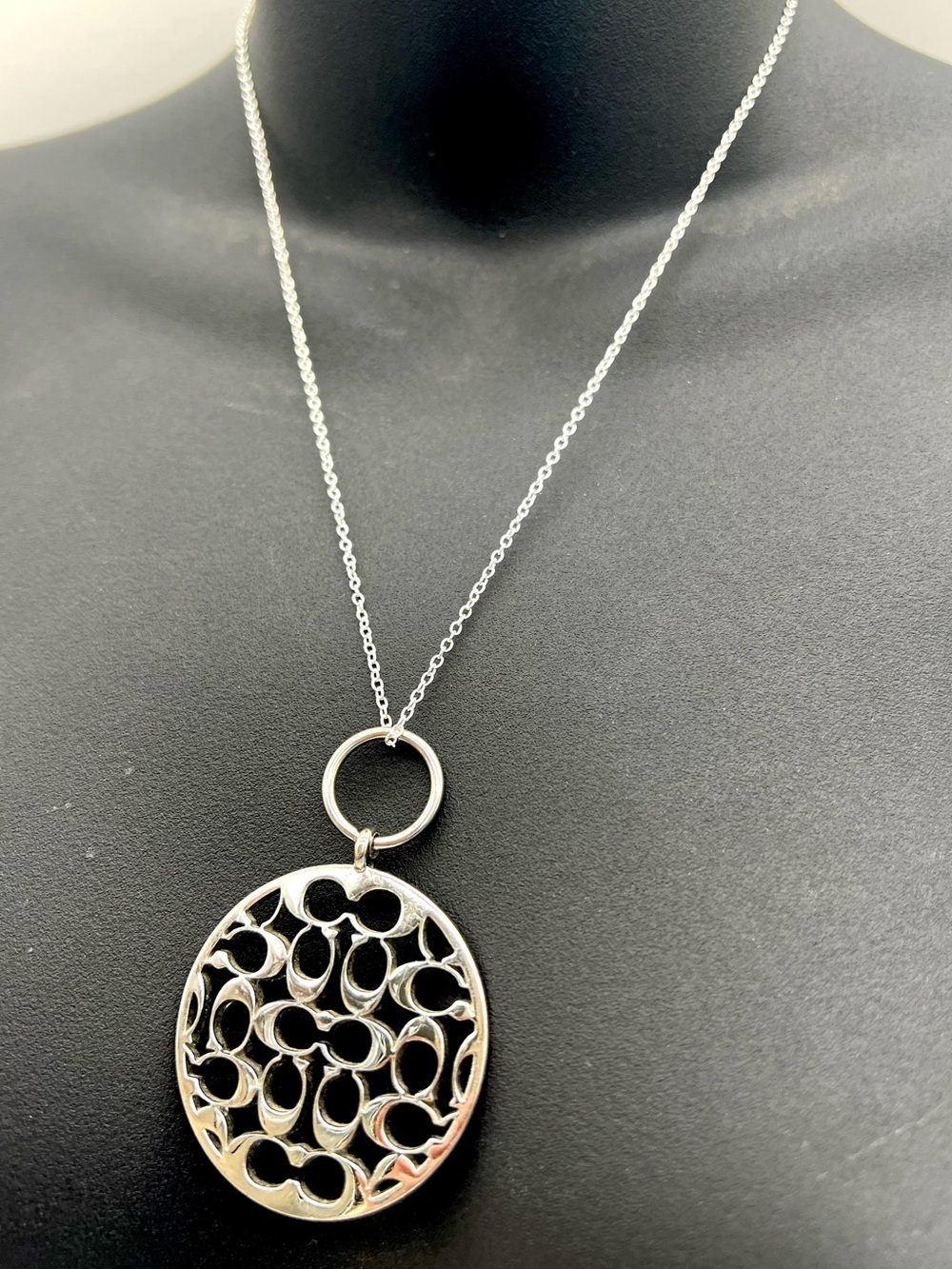 Coach Op Art Signature Silver Tone Pendant Bag Charm Keychain Fob Necklace